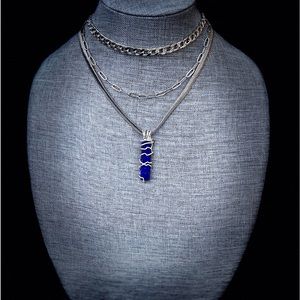 Triple-chain Lapis Lazuli Necklace